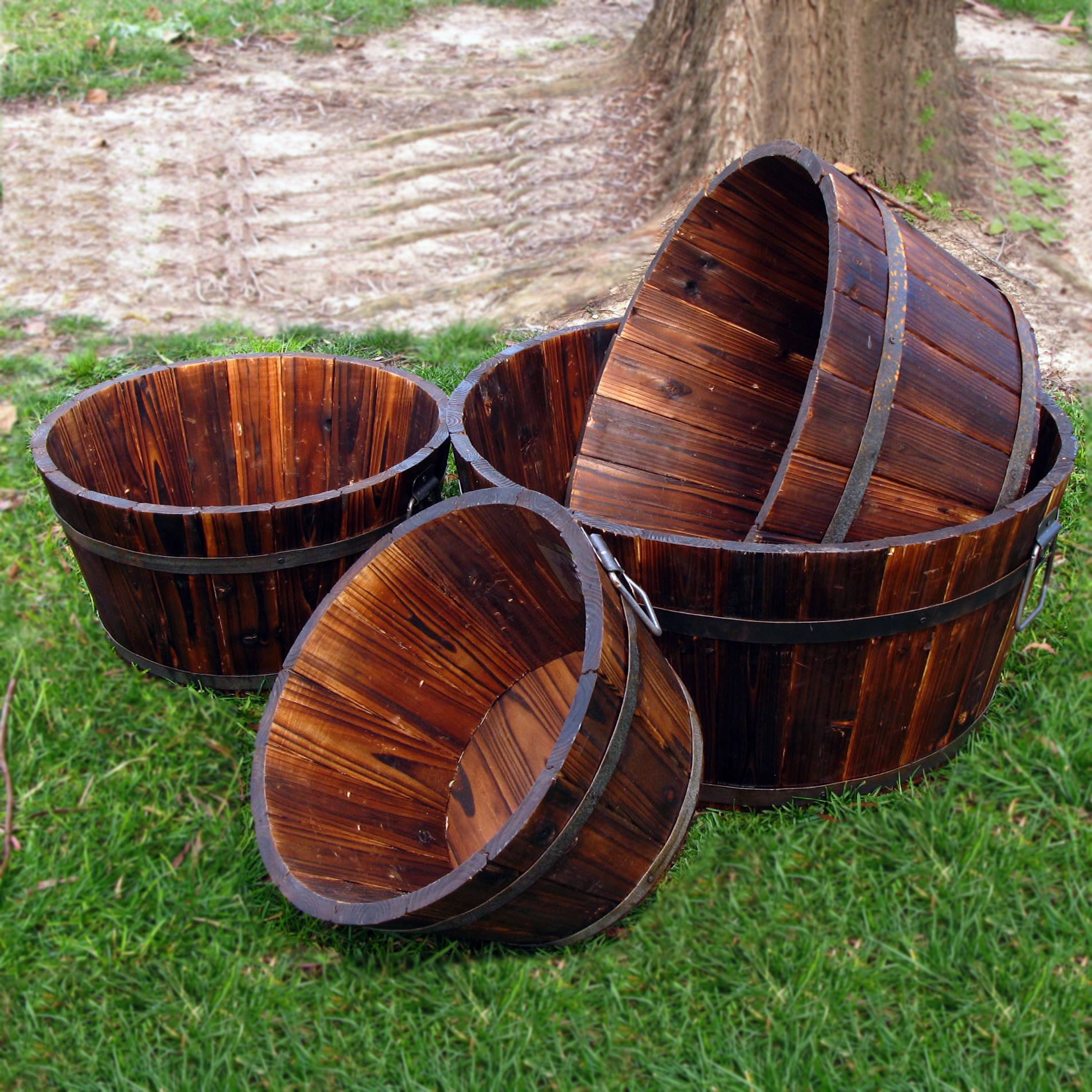 Round Shallow Cedar Barrel Set of 4