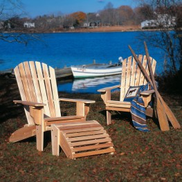 Rustic Natural Cedar Deluxe Adirondack Chair and Ottoman Set